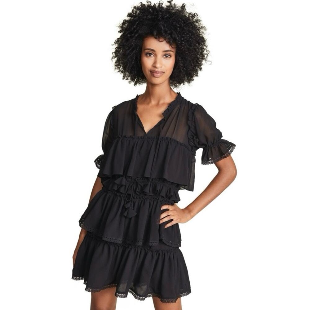 NEW MISA Los Angeles Jazmine Ruffle Popover Mini Dress